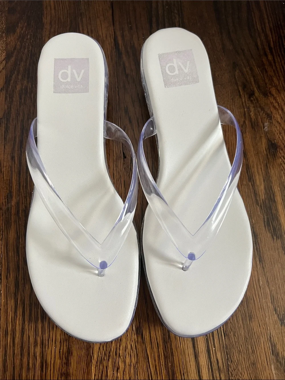 DV by Dolce Vita White Sandals with Clear PVC Straps